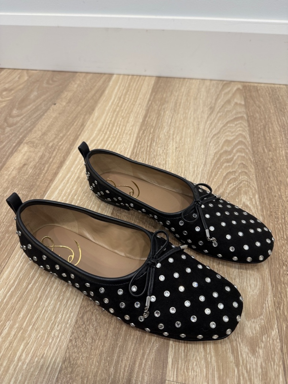 Sam Edelman Black Studded Bow-Accent Ballet Flats